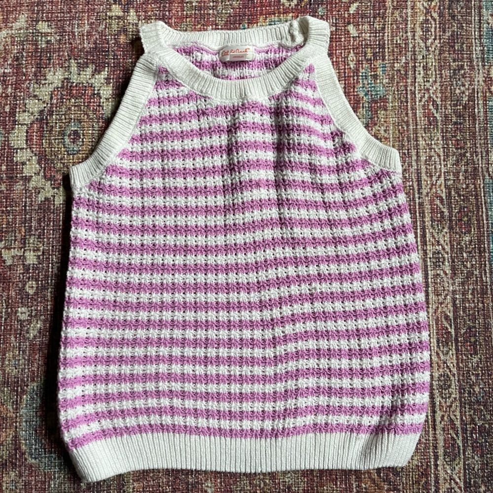 Girls 10/12 Cat and Jack Knit Striped Purple and White Sweater tank